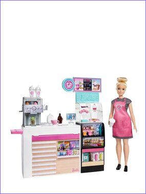 Barbie Coffee Shop Playset with Doll Blonde and Play Pieces New In Box